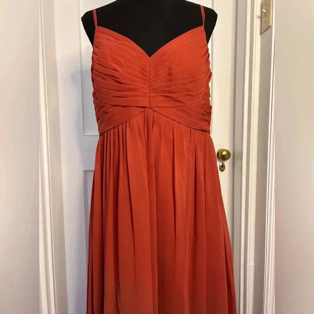 Azazie Paprika Aline Pleated Chiffon Dress in Size A16 - Picture 11 of 11